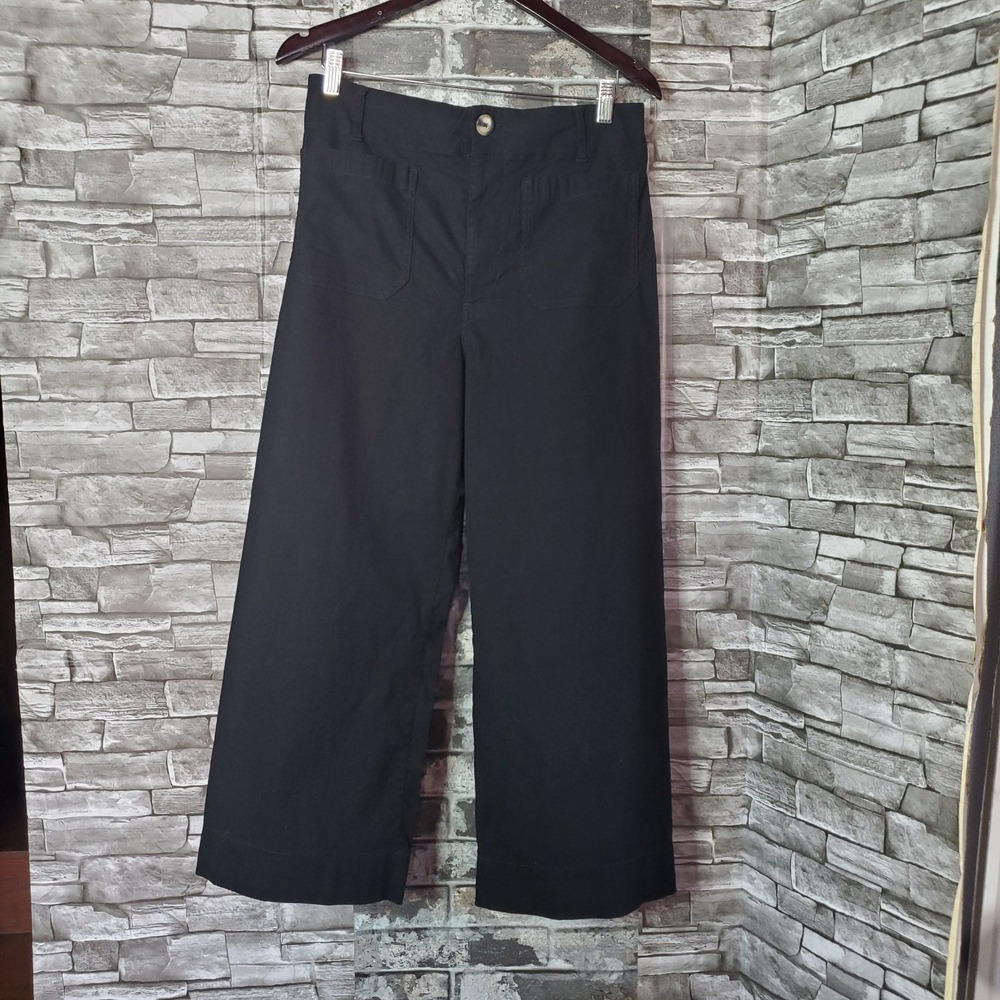 The Colette Cropped Wide-leg Pants High-rise Black Linen Blend Pockets Preppy 31